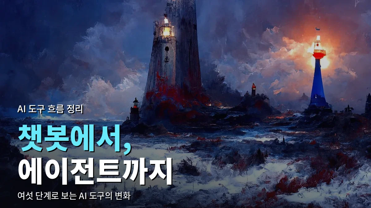폭풍우 치는 바다 위 등대를 그린 AI 생성 그림
